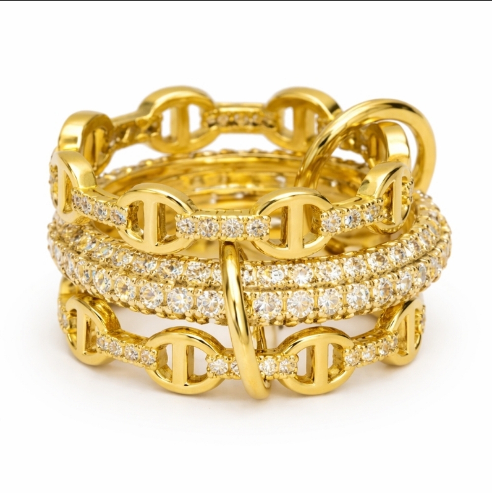 multi-layered design with mariner/anchor chain links and pavé-set cubic zirconia